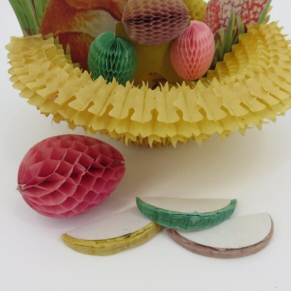 Vintage Easter Bunny Rabbit Basket Eggs Honeycomb Paper Table Decor Made in USA - Picture 4 of 16